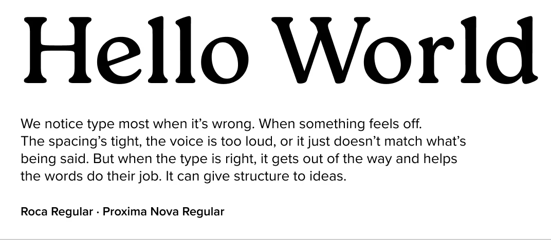 Roca paired with Proxima Nova